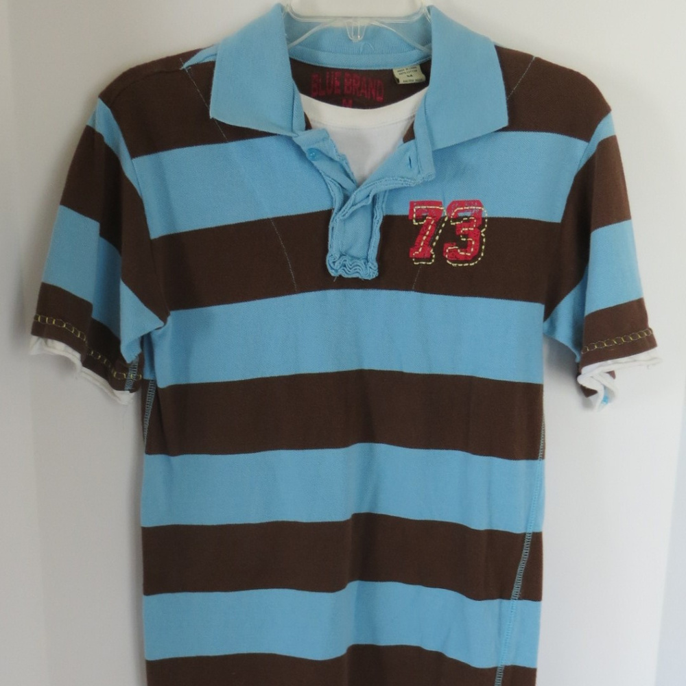 Blue Brand Blue Stripe Polo Short Sleeve Shirt M